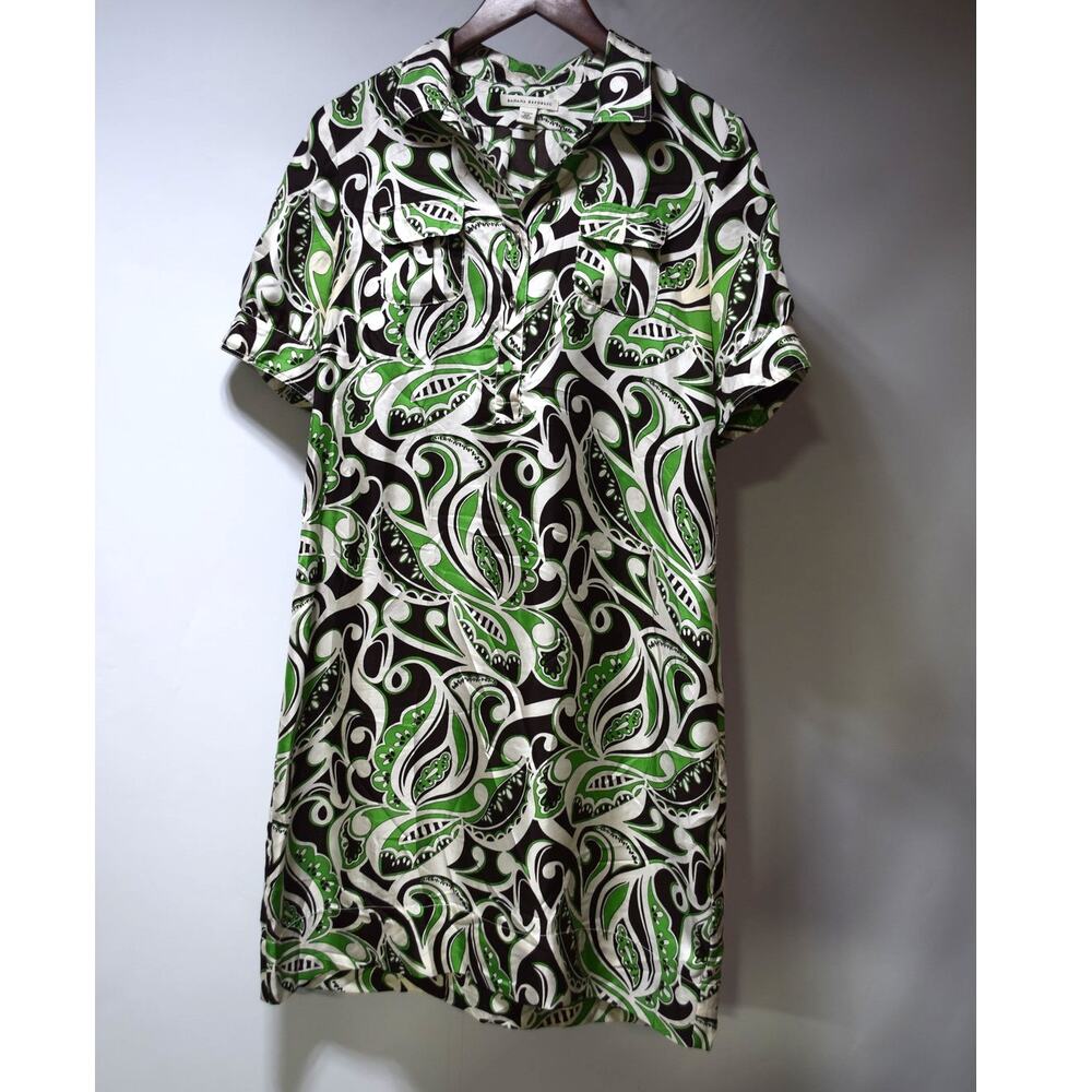 Banana Republic Women’s 12P 100% Silk Paisley Shirt Dress Green Brown Ivory